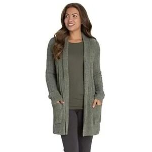 Barefoot Dreams CozyChic Lite Weekend Large Cardigan Waffle Knit Olive Green